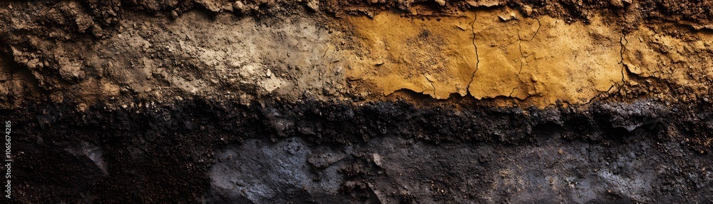 Aufkleber close-up of a soil profile with layers of different colors and textures