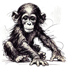 Sketch of a monkey, chimp, chimpanzee