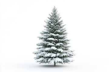 Fototapeta premium Snow covered Christmas tree isolated on white background.