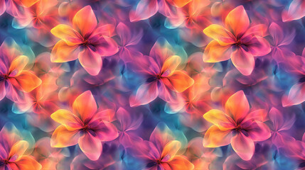 Fototapeta premium Seamless pattern featuring custom made abstract flower art with vibrant colors and a soft blurred effect ideal for textile design or home decor