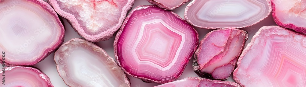 Poster pink agate slices with intricate banded patterns