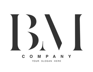 BM logo design. Initial letter b and m serif font style. Creative classic company name typography. Trendy logotype or identity.