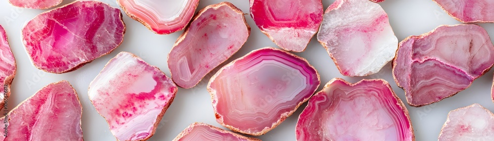 Poster pink agate slices with intricate patterns