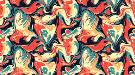 Seamless pattern of fluid art texture featuring colorful swirling waves ideal for backgrounds and textiles