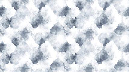 Fototapeta premium Seamless light gray ogee design with tie dye shibori and abstract watercolor stains for elegant textile prints