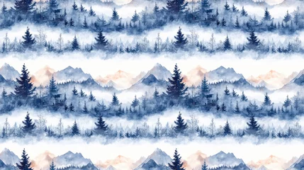 Seamless watercolor pattern featuring serene winter landscapes ideal for textile design and crafting