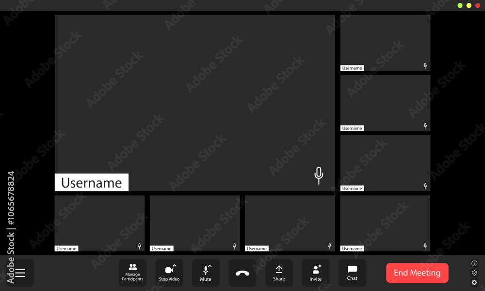 Poster virtual meeting interface with blank screens indicating participants not present, showcasing a digit