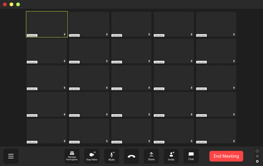 A virtual meeting platform showcasing empty participant squares during an online gathering in the evening