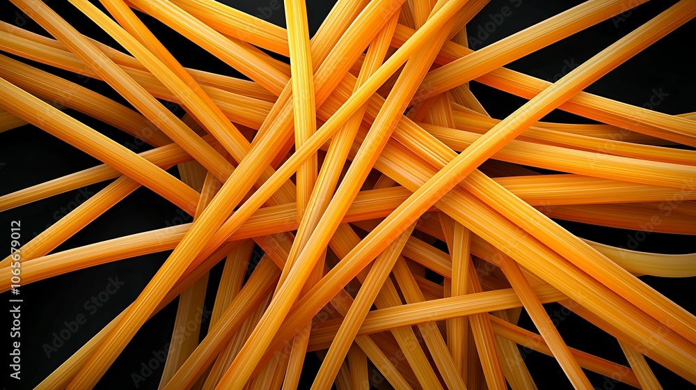 Poster intricate patterns of bright orange strands intertwined against a dark background creating a visual 