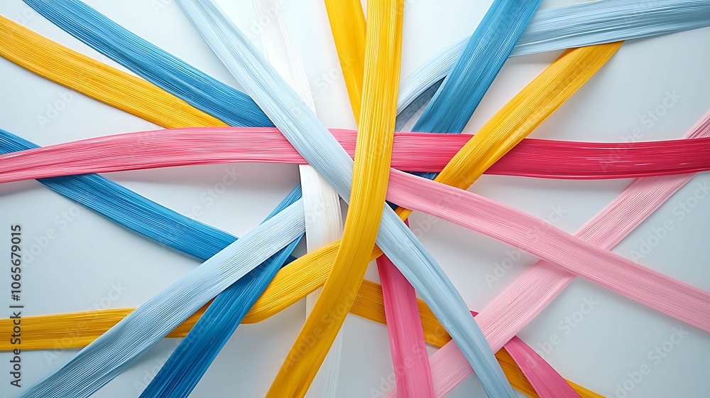 Poster colorful ribbons intertwined a vibrant display of textures and patterns in crafting and design proje