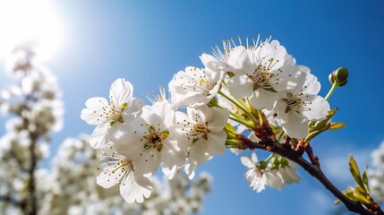 Obraz premium White Flowers Against a Blue Sky