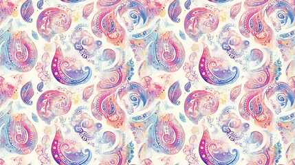 Watercolor paisley seamless pattern with vibrant colors and intricate designs ideal for fashion or home decor applications
