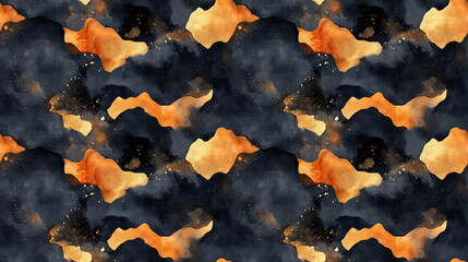 Seamless abstract watercolor pattern featuring unique ink textures and a shimmering gold foil effect for elegant design projects