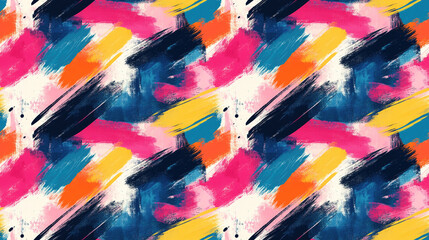 Fototapeta premium Seamless abstract pattern featuring brush stroked painted textures in vibrant colors for modern design applications