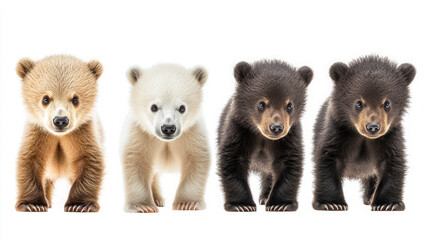Fototapeta premium four adorable bear cubs in a close-up portrait against a white background
