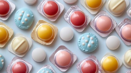Obraz premium Colorful Pills on a Blue Background