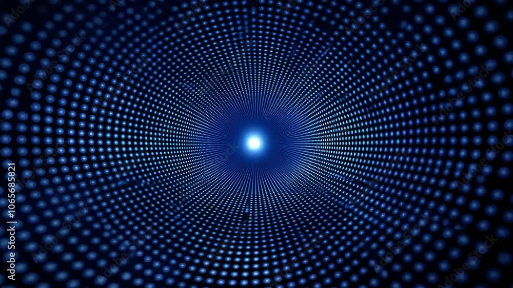 Fototapete abstract blue dot tunnel: a mesmerizing abstract tunnel of blue dots, converging towards a luminous 