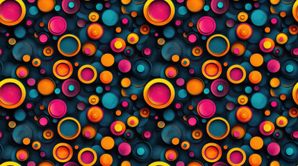 Seamless pattern of vibrant chaotic circles in a modern design ideal for unique digital backgrounds 3D rendering abstract art