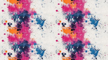 Fototapeta premium Seamless pattern of vibrant grunge acrylic artwork featuring a white dirty texture and vivid paint splashes ideal for textile design and wallpaper backgrounds