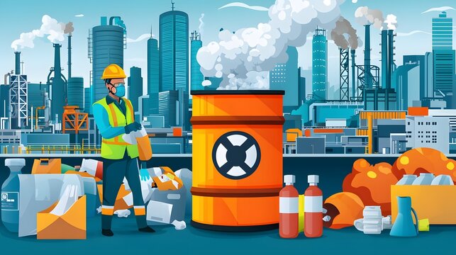 Toxic Waste Barrel: pollution icons. An icon resembling a hazardous waste barrel, complete with the universal biohazard symbol. Use this image to represent industrial pollution. 