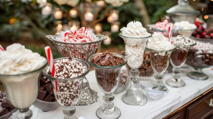 Fototapeta premium Festive Winter Wedding Hot Chocolate Station with Elegant Toppings