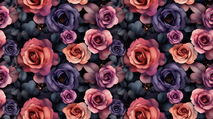 Fototapeta premium Seamless watercolor rose flower bouquet pattern with abstract digital floral textures perfect for textile design and home decor