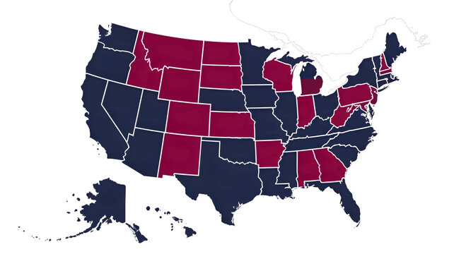 USA map with states isolated on a white background. United States of America map. US Geography: A Detailed Map of the Country.
