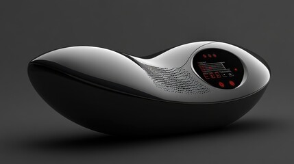 High-tech speaker with digital display and buttons, capturing advanced audio technology in a futuristic, minimalistic design.