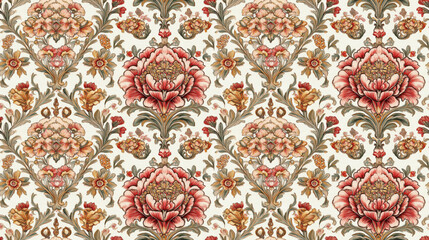 Seamless pattern featuring ethnic motifs with Mughal art floral designs and intricate baroque elements for modern textile applications