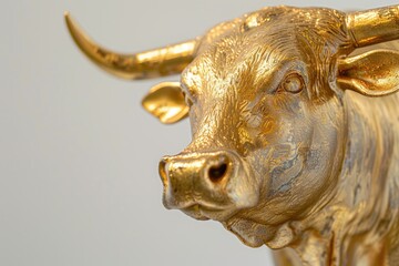 Bull   a gold statue close up on a white background  Bull