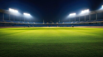 Fototapeta premium Panoramic view of an open-air stadium with rows of seating under bright lights, capturing the vastness of the venue.