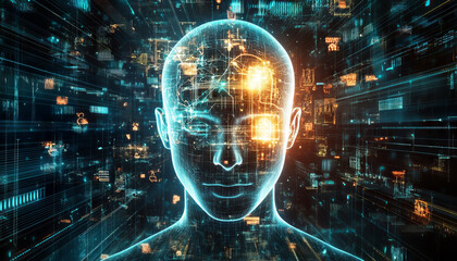 Obraz premium Digital background perfect for tech processes, neural networks, artificial intelligence, data transfer and encryption