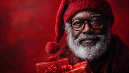 american black santa claus holding a bunch of presents for the kids, Black Santa Claus, African American Santa, 