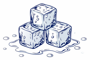 Stacked Ice Cubes Vector Illustration with Melting Water Drops, Full depth of field on a falling ice cube, Crystal Clear Ice Cubes with Water Splash