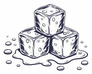 Stacked Ice Cubes Vector Illustration with Melting Water Drops, Full depth of field on a falling ice cube, Crystal Clear Ice Cubes with Water Splash