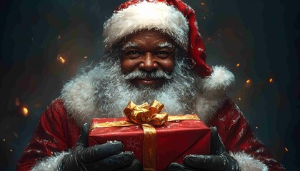 american black santa claus holding a bunch of presents for the kids, Black Santa Claus, African American Santa, 