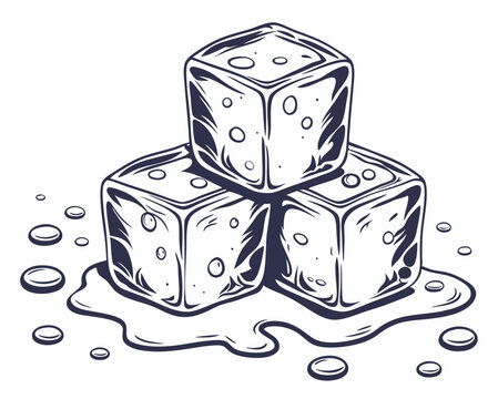recommend clip art: Stacked Ice Cubes Vector Illustration with Melting Water Drops, Full depth of field on a falling ice cube, Crystal Clear Ice Cubes with Water Splash