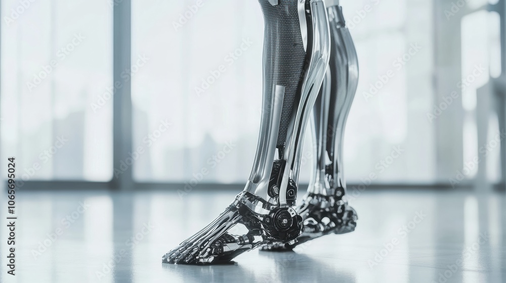 Poster the advanced prosthetic leg showcases intricate metal and carbon fiber elements designed for enhance