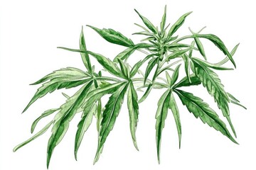 Fototapeta premium Hand-drawn Watercolor Illustration of Organic Hemp and Cannabis Plant for Herbal Medicine and Health Benefits