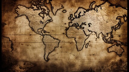 Naklejka premium Vintage World Map on Antique Background