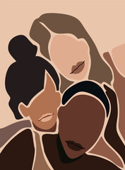 Black Afro Girl Woman Illustration.African Abstract Minimal Wall Art Canvas Painting Poster Print Wall Picture.Melanin Queen.Different faces.