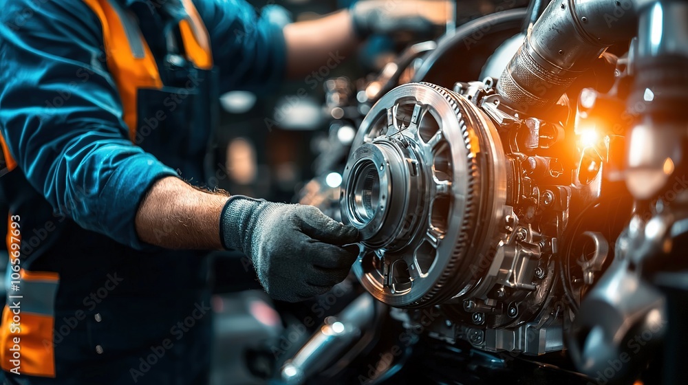 Poster a mechanic works meticulously on a complex engine, showcasing precision and expertise in automotive 