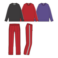 Set of Sweatshirts and Jogger Pants in Multiple Colors Technical Sketch
