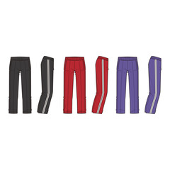 Multi-Color Track Pants Front and Side View Line Art
