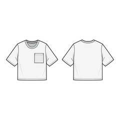 Naklejka premium Cropped White T-Shirt with Front Pocket Line Art 