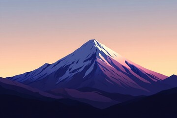 Solitary Mountain Peak Serenity. Majestic Landscape with Snow-Capped Volcano and Gradient Sky