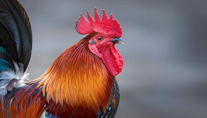 Close-Up of a Rooster, Capturing Its Vibrant Feathers and Proud Stance