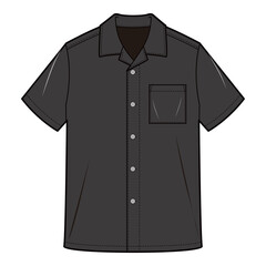 Black short-sleeve button-up shirt with a pocket, suitable for modern casual and smart casual styles.

