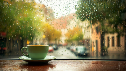 Warm beverage while watching the rain fall outside