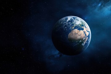 Obraz premium The image captures Earth as seen from space, highlighting the vibrant continents, vast oceans, and wispy clouds, all set against a backdrop of deep space and stars